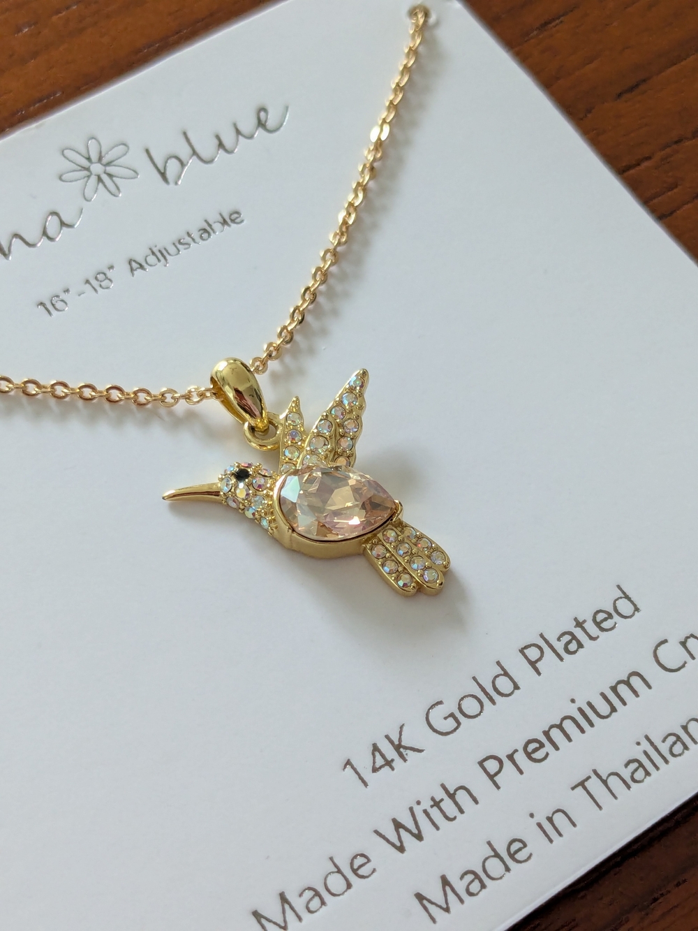 Jenna Blue Gold-Plated Hummingbird Pendant Necklace - Crystal And CZ NEW